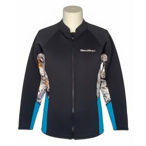 Seaskin Womens Wetsuit Jacket Full Zip Black Blue Camo Size 3XL XXXL
